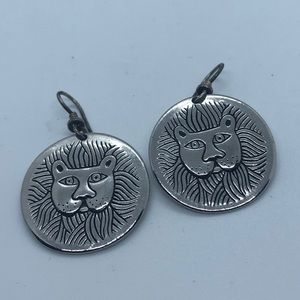 Laurel Burch vintage silver lion pierced earrings